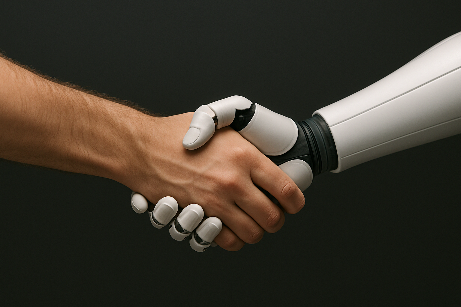 Apretón de manos profesional entre un humano y un robot